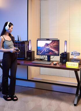 室书房实木竞桌工桌业风工作室双人办公卧椅电现GAK代简约台式电