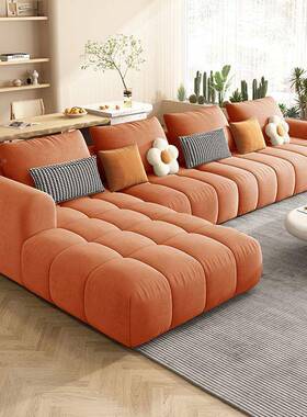 新款奶用油风泡芙贵妃沙客角厅pxx8JT6S大小户型转组发合家具家绒