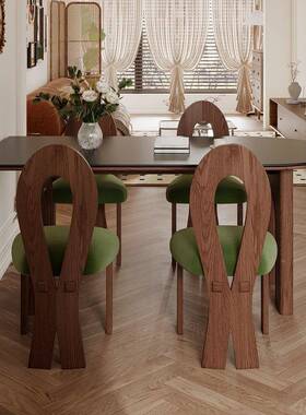 中古法式哑光ZFO靠黑岩板色实木小户型胡桃饭白蜡木半圆墙餐桌桌