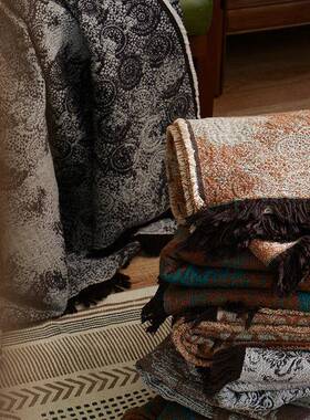 FLONVIRO复古风全棉色毛毯缩绒毯毯子棉毯FALI盖办公室织午睡休闲