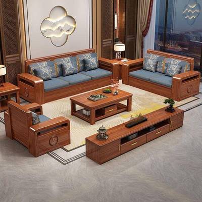 胡桃实木CUI木储物沙发组合现代家用户型客厅中简约式冬夏两小用