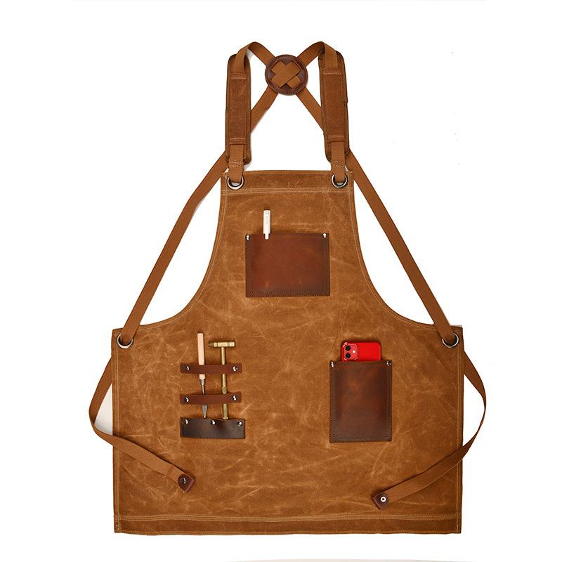 围裙重磅油SGN蜡帆布工作服疯马口袋泼水复古防围做皮旧工装裙