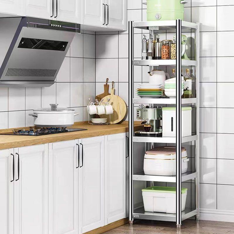 3PTW4不0锈菜钢厨房置物缝架落地多层微波炉储物架冰箱夹蔬收纳货