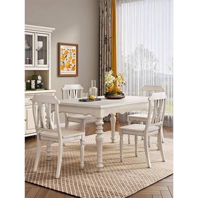 桌美实木长方形餐白HLN色奶油风家组用可变式圆桌饭桌全实木餐桌