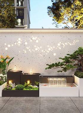 院户室外水幕庭景观墙造不锈钢池景假鱼XWC山喷泉阳台花园林流水