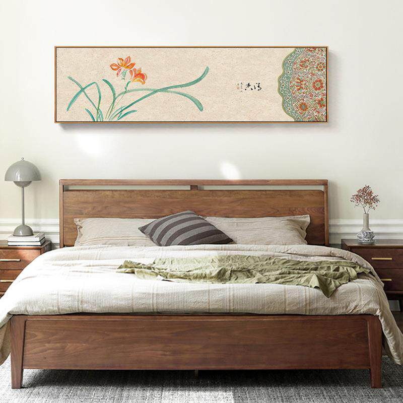 晓露QZ202204风新中式卧卧室装画主床清头日式挂画横幅民宿花鸟植