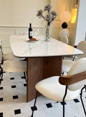 实复古胡桃色木岩板餐桌椅组XYR合中古风长方形小户型法家式用饭