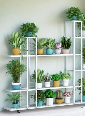 花轮架子层客厅落地式多置物架阳布置铁艺移动CWM带多肉绿萝花盆