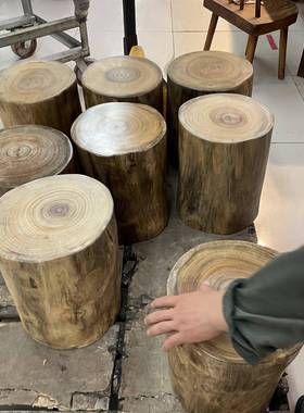 原木香木树墩树桩木樟桩XOT凳坐凳子架根雕茶几实大底木座墩花子