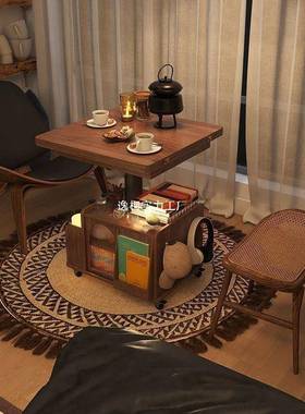 实车木时代桌降茶几移动推XMZ茶折叠餐桌两升用茶台多功能客厅沙