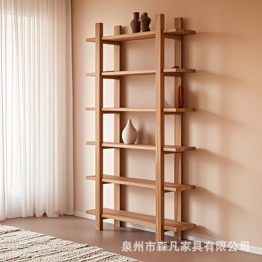 白蜡木书架书柜多层展示架博古架简约现代实木组合客厅茶室置物架
