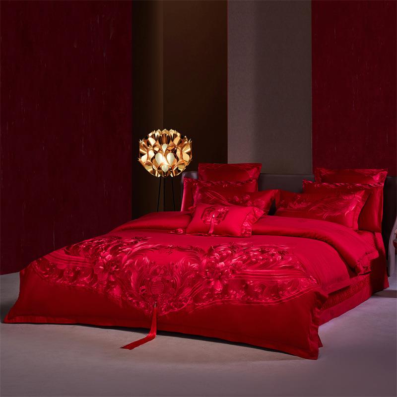 婚庆结婚红色四6件套轻奢10长绒棉纯棉被嫁套婚婚房IFN喜被s床上