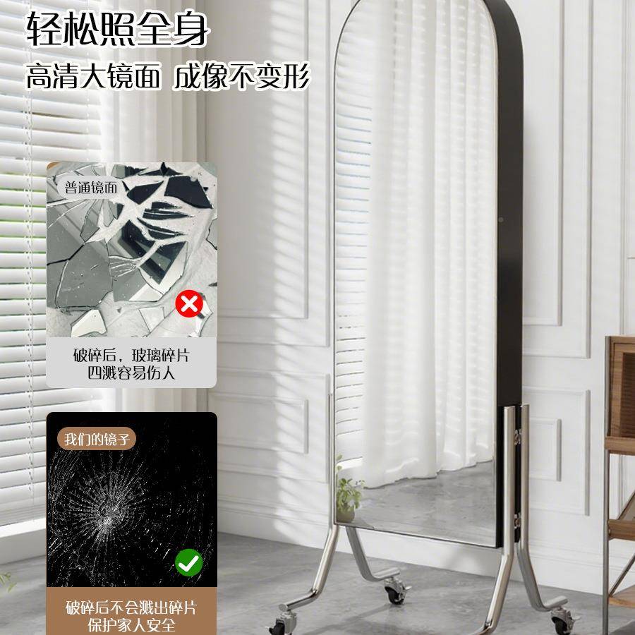 可移动镜子全身镜杂志架地镜卧985室旋转穿置衣家镜收纳用落物试T