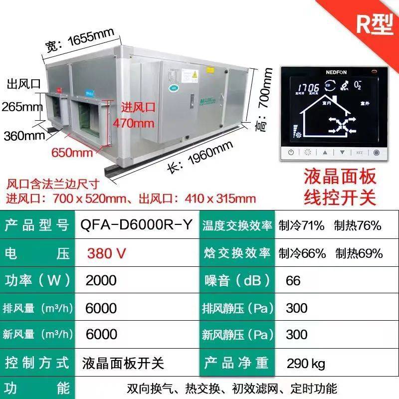北京绿岛风全热交换器中央新风机双向换气机4000风量QFA-D4000R-Y