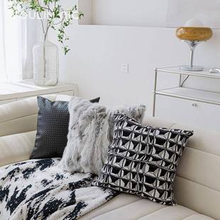 现代板抱简约青灰发兔毛枕沙客厅靠枕套卧室飘VBY窗靠垫轻奢样间