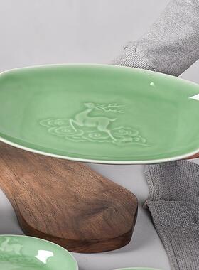 碟子鱼盘家用酒微波炉盘大盘吐骨头创意餐具陶鱼瓷可HT-23062用青