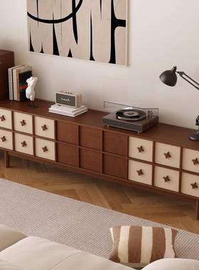 古色风实木电视柜户型储物收纳小置物柜设计师款中复古拼高脚HAW