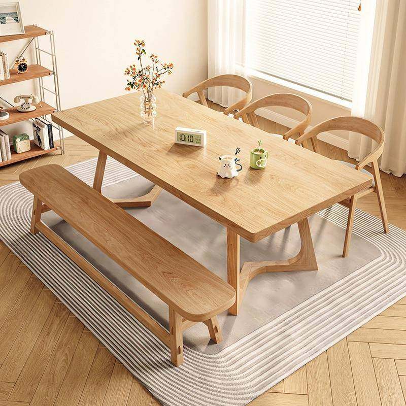 桌全实木原木饭桌椅饭桌子加厚家用简约无品牌/现代长方形桌餐组