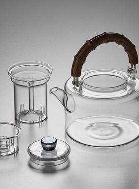 玻茶BYG壶精品煮茶壶电陶炉蒸煮加厚热手节工竹提梁内胆过滤耐璃