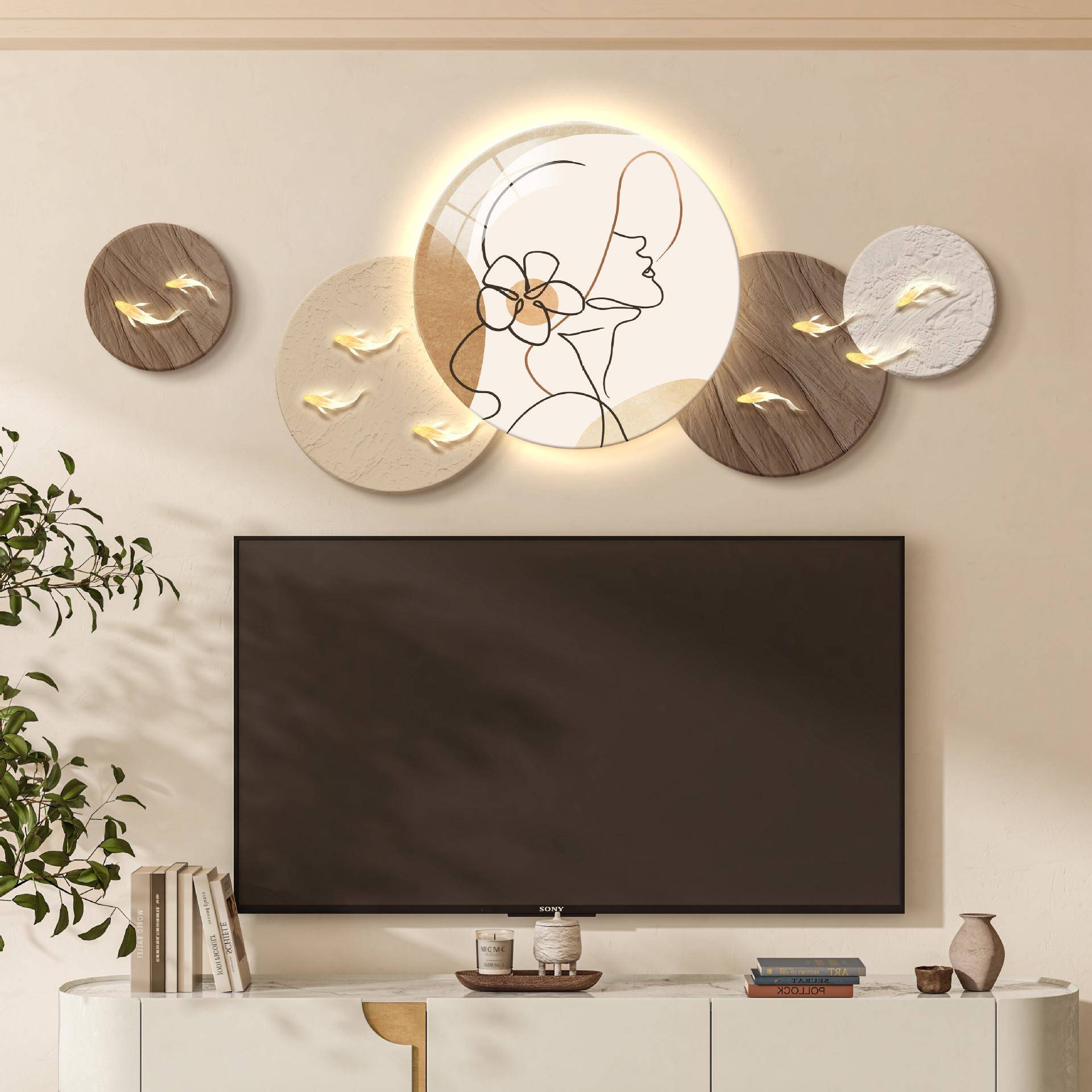 DK4-A1现代轻奢入户关寓装饰意好玄电视上方墙画发光灯画大气九鱼