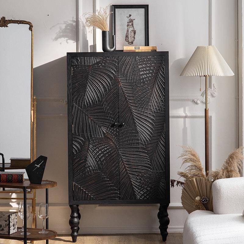 法木式实黑色5FS758145抽斗柜墙复古头柜客厅沙发靠雕花家用玄床