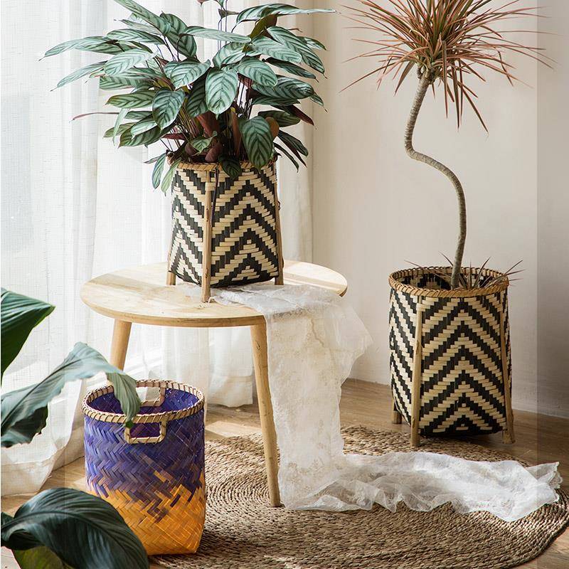 花创意草编盆手花工编织藤编子筐竹编篮手提干花装饰F76S858J花篮