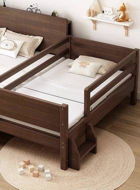 胡桃木儿童孩床婴儿床实公木婴儿床男ILD孩女拼主床单人床儿童接