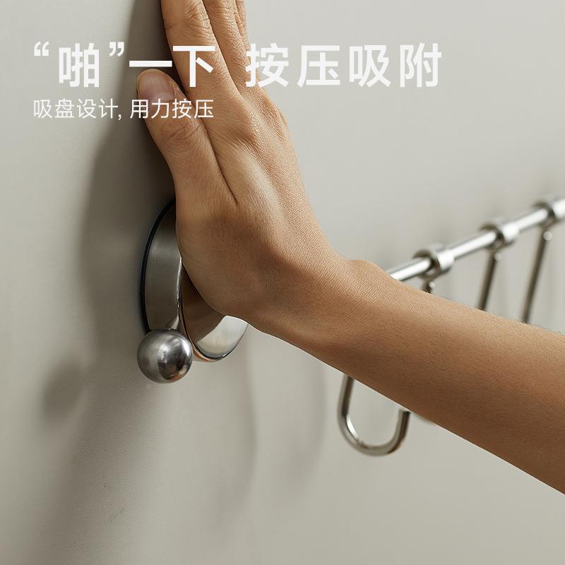 打房不锈钢挂钩一排145吸盘式免孔置物架勺子铲厨子挂杆纳墙上收