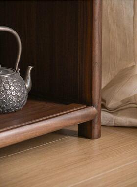 新中式实木茶HEU桌侧边茶水客靠墙烧水壶一厅体胡黑桃木柜沙发边