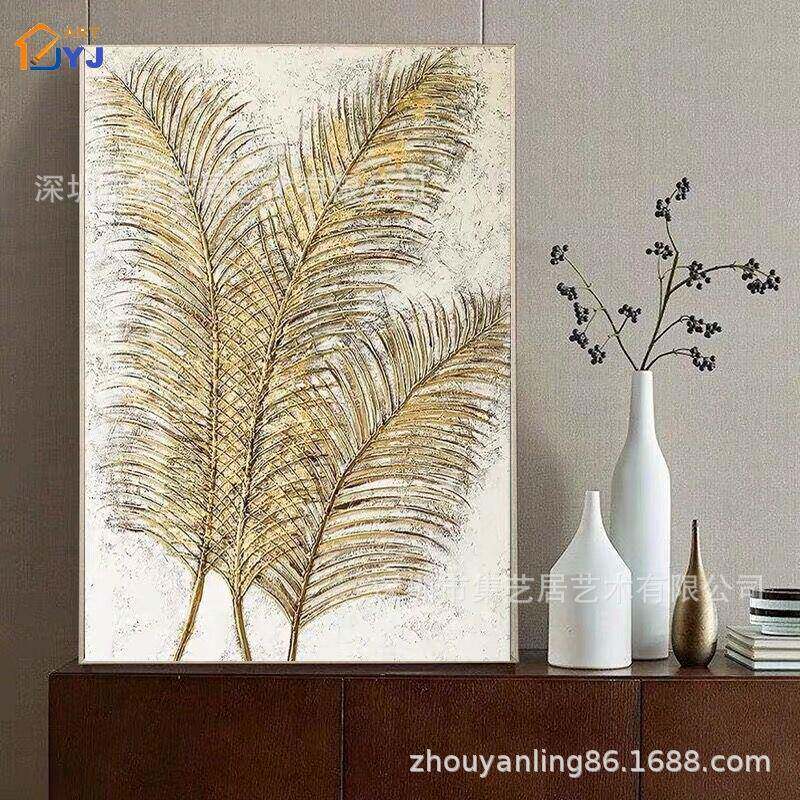抽像手厚肌理立体感厅金箔绘油画竖版客壁厅JRR餐装饰挂画画立体