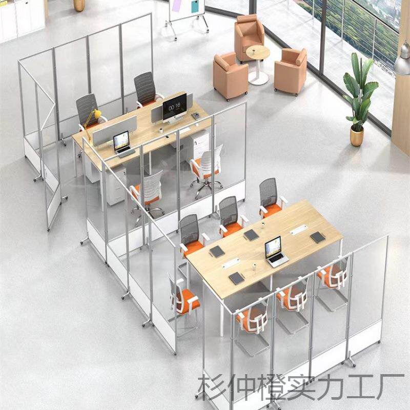 推拉屏风板砂亚磨克力隔工155厂间活动折叠移动屏风车隔断透明办