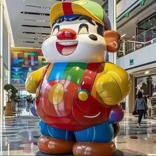 大型玻璃钢熊雕塑通商网卡红熊打卡创意IP玻璃钢雕形象户外业街摆