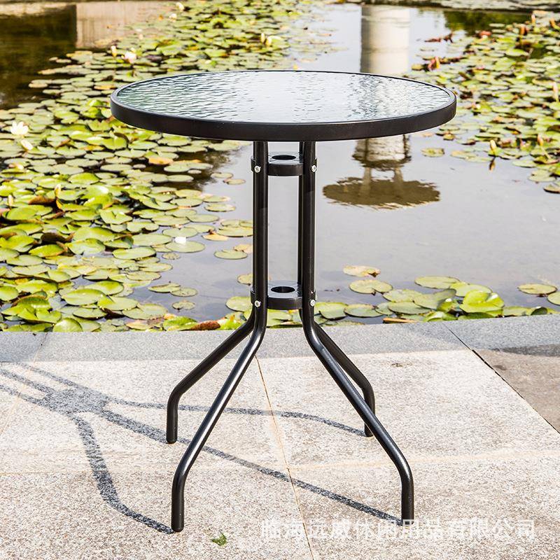 钢化玻璃外圆桌铁艺休闲户装桌现代简约桌子60*7拆1组JHM小装桌子