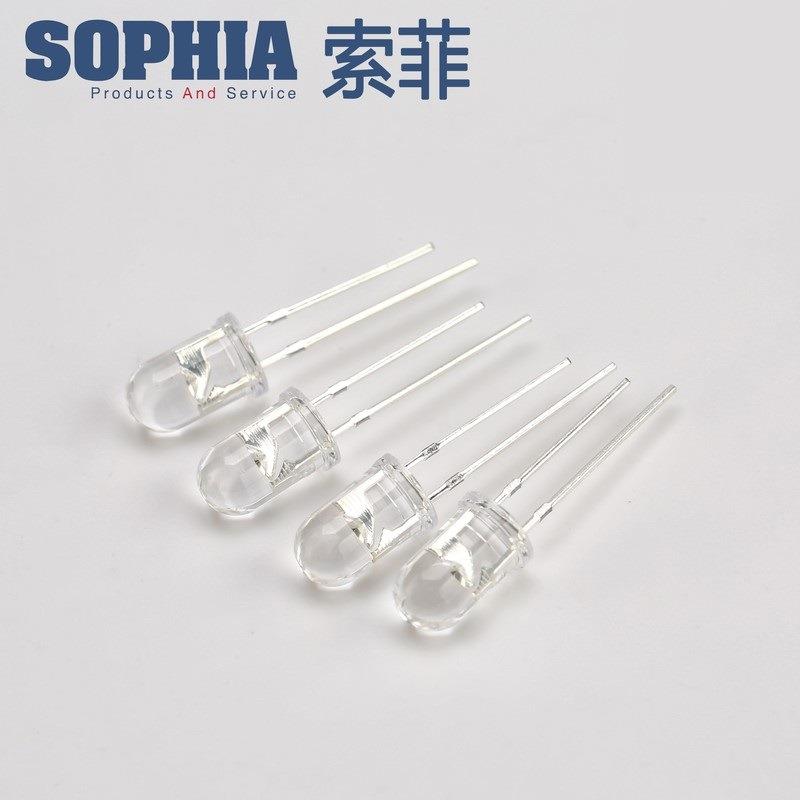 可定5mm直插式led长灯珠白发红头色脚圆f5红光2425蓝光白光/短f5