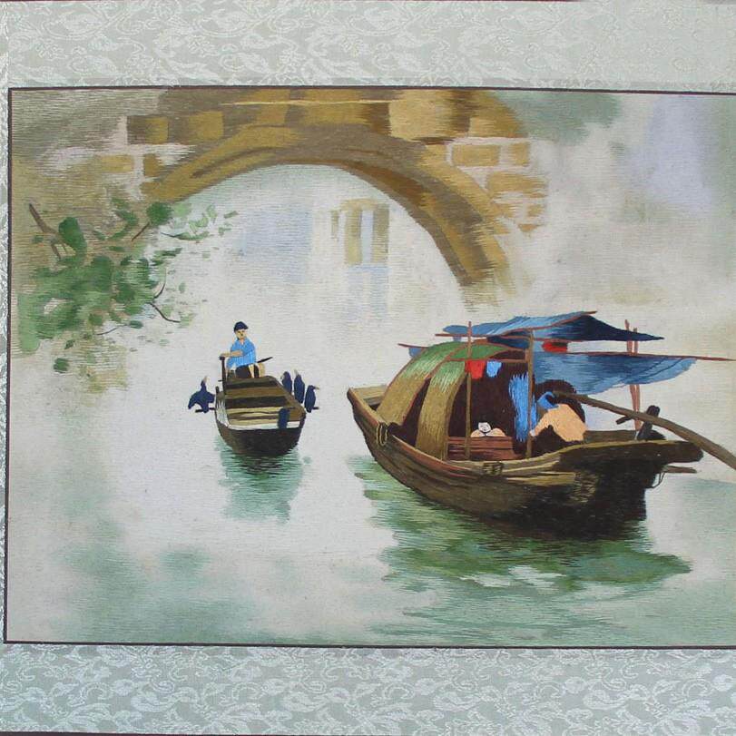 州刺绣客厅书办公房室苏装饰AKG画手工苏绣软裱风画水乡景画