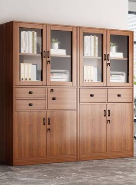 文件柜资书料门柜防PLX尘书柜储物柜一体带架地家用书架置落物架