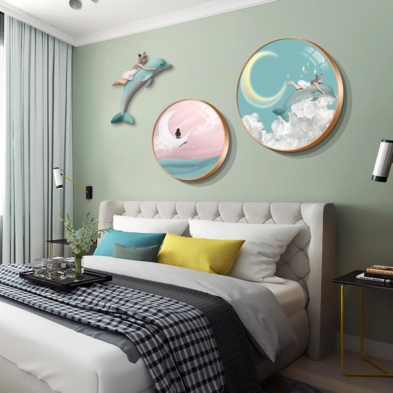 儿童房饰画女孩现代简体约海豚立卧室床YX-2021-主头挂画创意公房