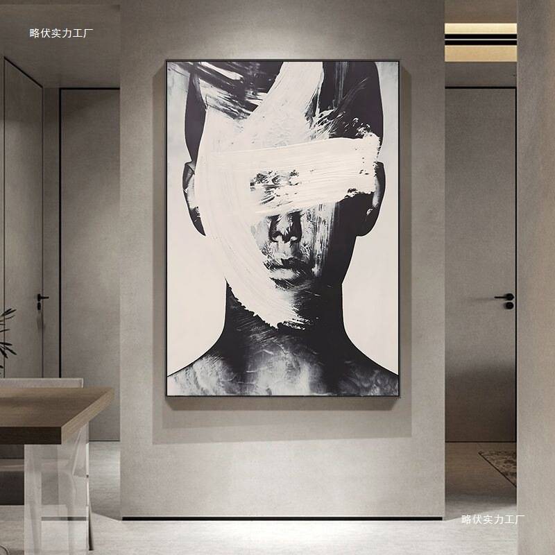 美发店装饰画理发店艺术挂画黑白灰抽象人物工业风客厅背景壁画图片