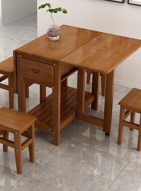 F2折叠餐能桌小户型家PON用简约组合实木多桌功方形伸缩4人6饭桌