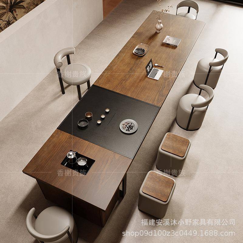 实木茶桌ASF带椅组合茶室茶盘一烧水壶入嵌式酒店大堂办公茶台体