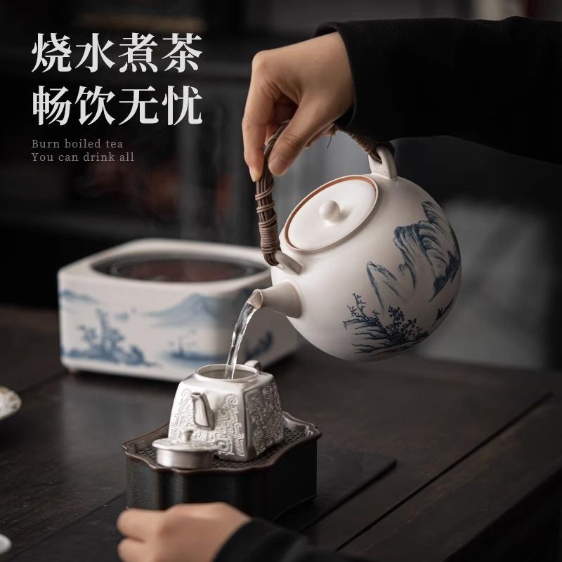 德化陶瓷电陶炉梁提壶侧壶煮茶壶烧水FGH泡茶器壶煮茶器围把炉煮