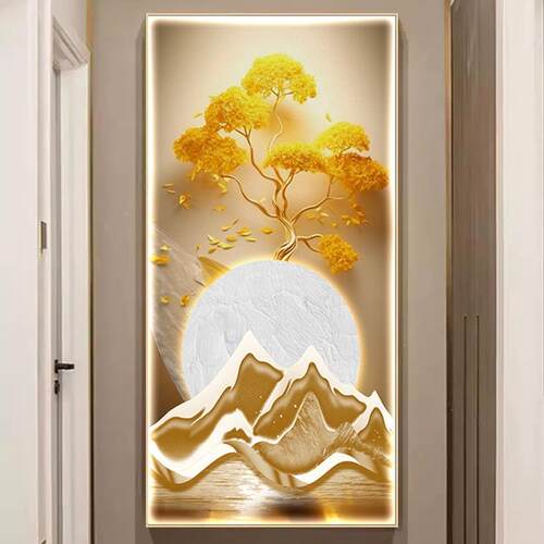 G寓ULA高轻GOS发财树玄无品牌/关装饰画现代奢走廊过道挂画档亮灯