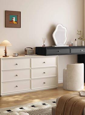 疏化影实木梳台卧室简OUM约奶油风宋式现妆代收纳尾柜床伸缩斗柜