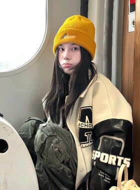 黄色帽子显脸小适合方圆脸2025新款秋冬旅游穿搭毛线帽针织冷帽女