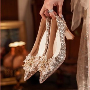 法式绝美婚纱主婚k鞋高级感水晶单鞋礼服伴娘鞋日常两穿高跟鞋女