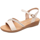 夏季 凉鞋 女学生2021m新款 妈妈平底休闲防滑坡跟软底少女真皮沙滩