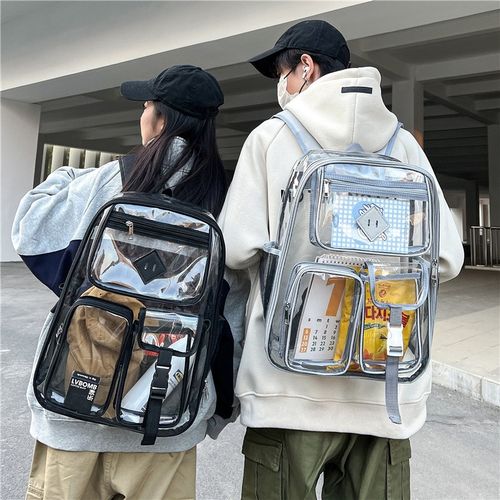 PVC透明果冻包男2024新款大容量双肩包女中学生书包个性防水背包