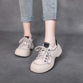 2024年春新款 真皮休闲b鞋 女厚底圆头单鞋 头层牛皮复古百搭深口板