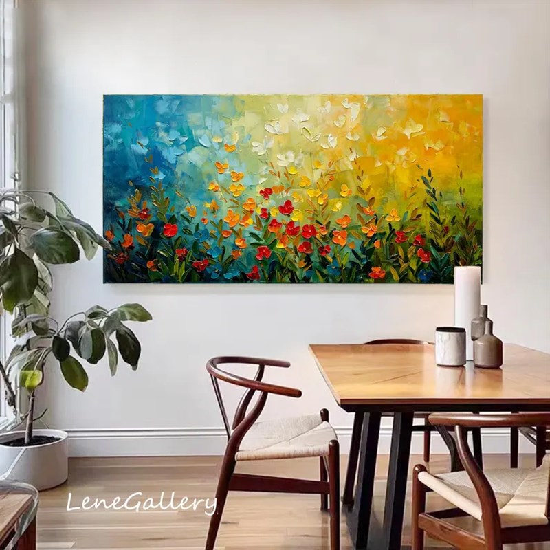 大芬村手绘油画抽象花卉客厅装饰画繁花似锦餐厅卧室肌理挂画壁画图片