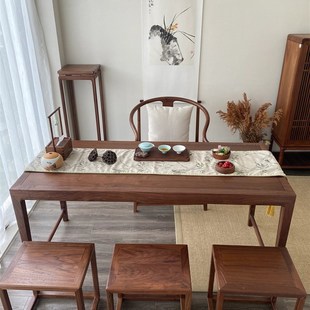 新中式黑胡桃木小茶桌阳台茶桌椅组合2024新款小型家用实木小茶台